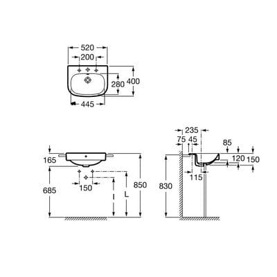 Debba Semi Recessed Basin - 1 Tap Hole