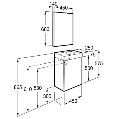 Mini Base 450mm Bathroom Unit - Basin & Bathroom Mirror Cabinet Pack - All Colours