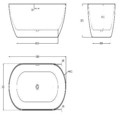 Summit Graphite Black Luxury Freestanding Double Ended Bath - 1680mm x 800mm