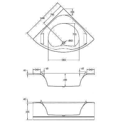 Luxe Corner Bath with Built-in Headrests - 1400 x 1400mm