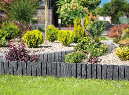 Lawn Edging, Plastic Palisade Wood Effect, 2.32m, Black