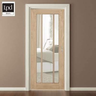 Oak Lincoln 3 Glazed Frosted Light Panel Un-Finished Internal Door - All Sizes