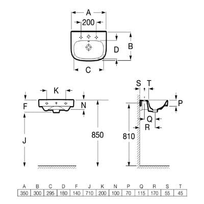Debba Ceramic Wall Hung 350mm Basin - 1 Tap Hole