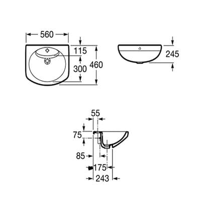 Senso Ceramic 560mm Semi-Countertop Basin - 1 Tap Hole