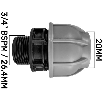 20mm MDPE Straight with In-Line BSPF Valve and 19mm Brass Barb