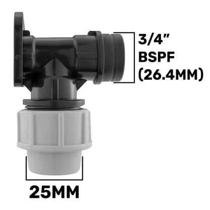 Wall Flange Kit 25mm MDPE + Bib Valve + Geka