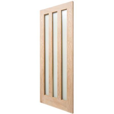 Modern 3 Panel Oak Frosted Glazed Unfinished Internal Door - All Sizes