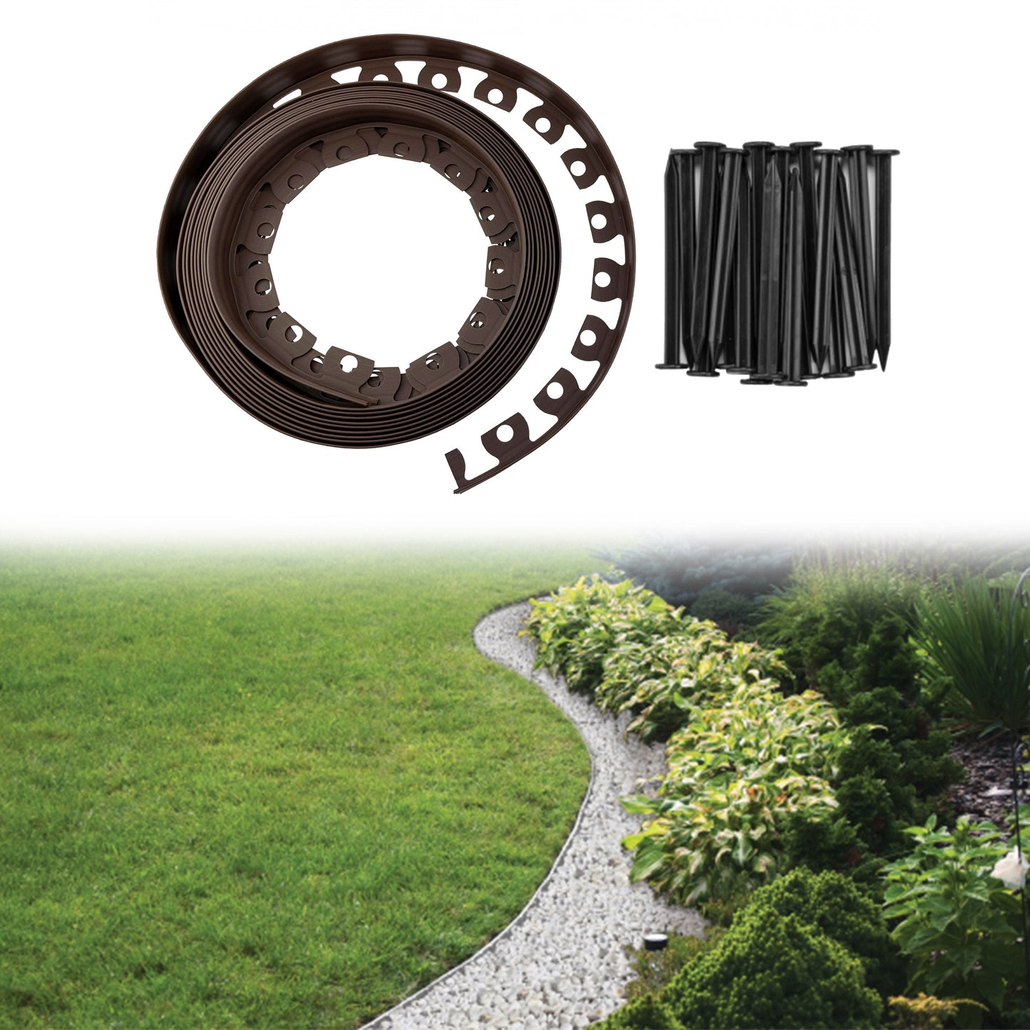 Lawn Border Set, Easy Border 60mm Brown 10m With Pegs