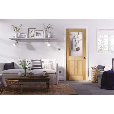 Oak Belize 1 Light Panel Silkscreen Glazed Pre-Finished Internal Door - 2040mm x 626mm