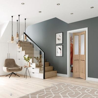Malton Bi Fold Internal Oak Door with Clear Bevelled Glass - 1936mm x 379.5mm
