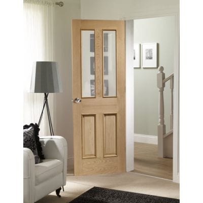 Malton With Raised Mouldings Internal Oak Door with Clear Bevelled Glass - All Sizes
