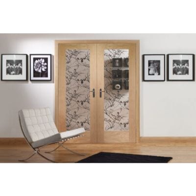 Suffolk Internal Oak Rebated Door Pair with Clear Etched Glass