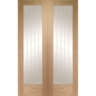 Suffolk Internal Oak Rebated Door Pair with Clear Etched Glass
