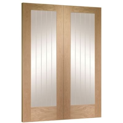 Suffolk Internal Oak Rebated Door Pair with Clear Etched Glass