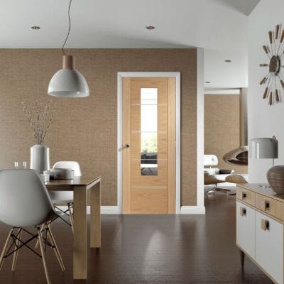 Portici Pre-Finished Internal Oak Door with Clear Glass