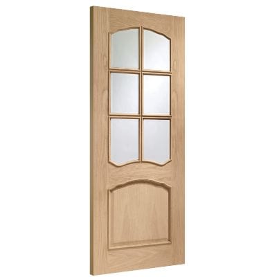 Riviera Internal Oak Door With Raised Mouldings and Clear Bevelled Glass