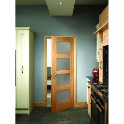 Shaker 4 Light Pre-Finished Internal Oak Door with Obscure Glass