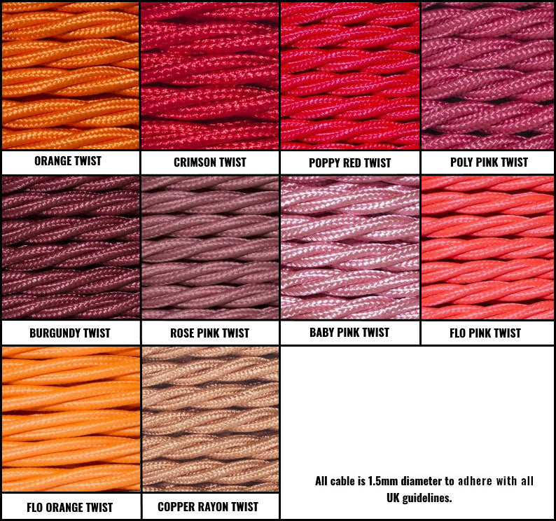 Orange / Pink / Red Braided Fabric Decorative Extension Lead - White 1 Gang Trailing Socket