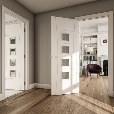 Pamplona White Primed Glazed Internal Door - All Sizes