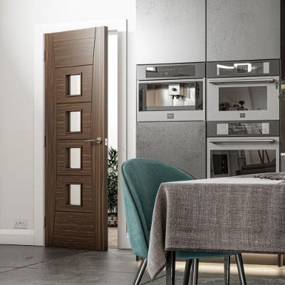 Pamplona Walnut Prefinished Glazed Internal Fire Door FD30 - All Sizes