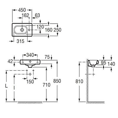 Meridian-N Compact Wall-Hung Basin 1 Tap Hole