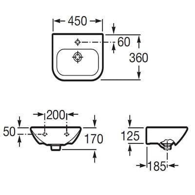 Nexo Wall Hung Cloakroom Basin 1 Tap Hole