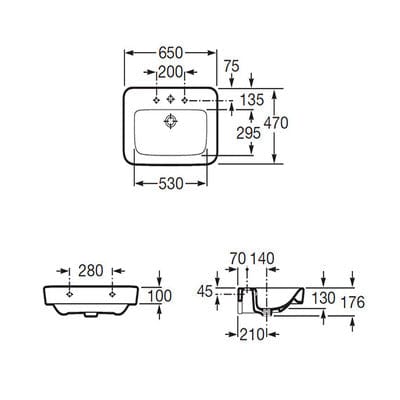 Senso 550mm Square Wall-Hung Basin 1 Tap Hole