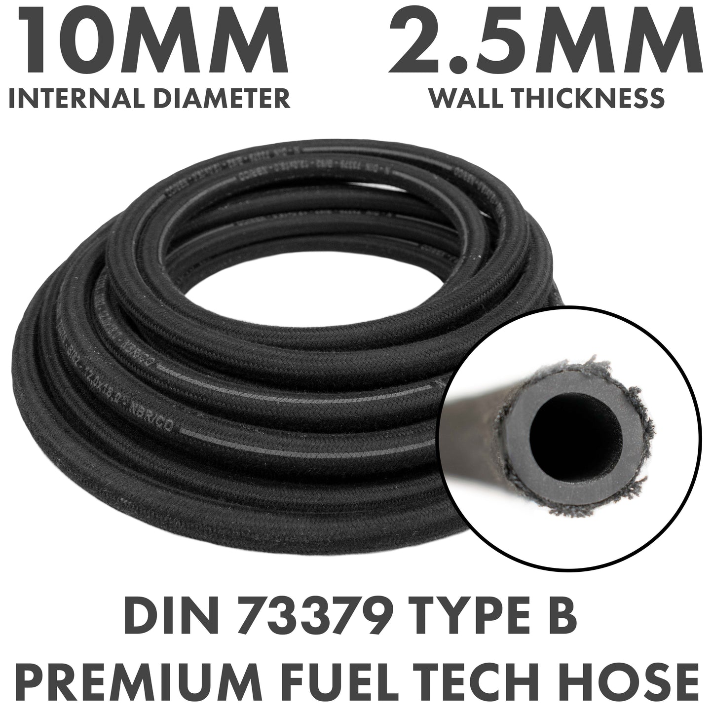 Rubber Reinforced with a Heat Resistant Textile Braid 10mm/15mm