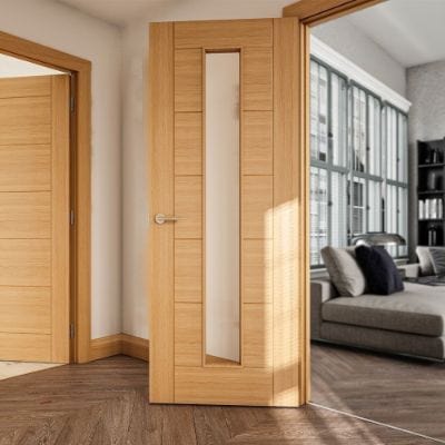 Seville Oak Prefinished 1 Glazed Light Panel Internal Fire Door - All Sizes