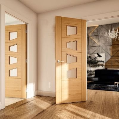 Seville Oak Prefinished 4 Glazed Light Panels Internal Door - All Sizes
