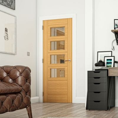 Seville Oak Prefinished 4 Glazed Light Panels Internal Door  - All Sizes