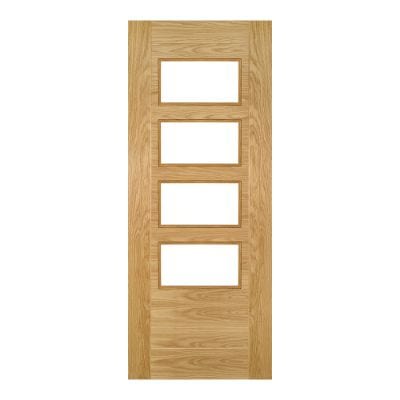 Seville Oak Prefinished 4 Glazed Light Panels Internal Door  - All Sizes