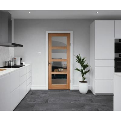 Shaker 4 Panel Oak Clear Glazed Unfinished Internal Door - All Sizes