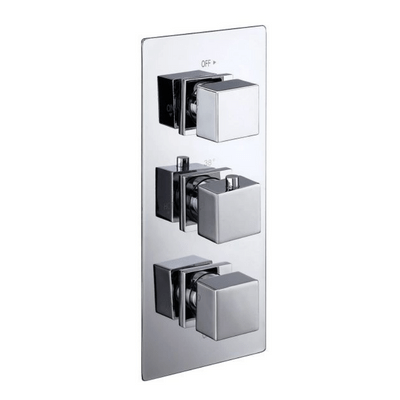 Cube Triple Concealed 2-Way Chrome Thermostatic Shower Valve