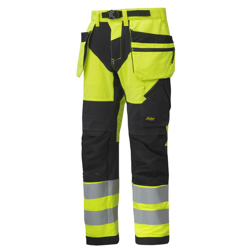 Snickers 6932 FlexiWork Hi-Vis Work Trousers Holster Pockets CL2