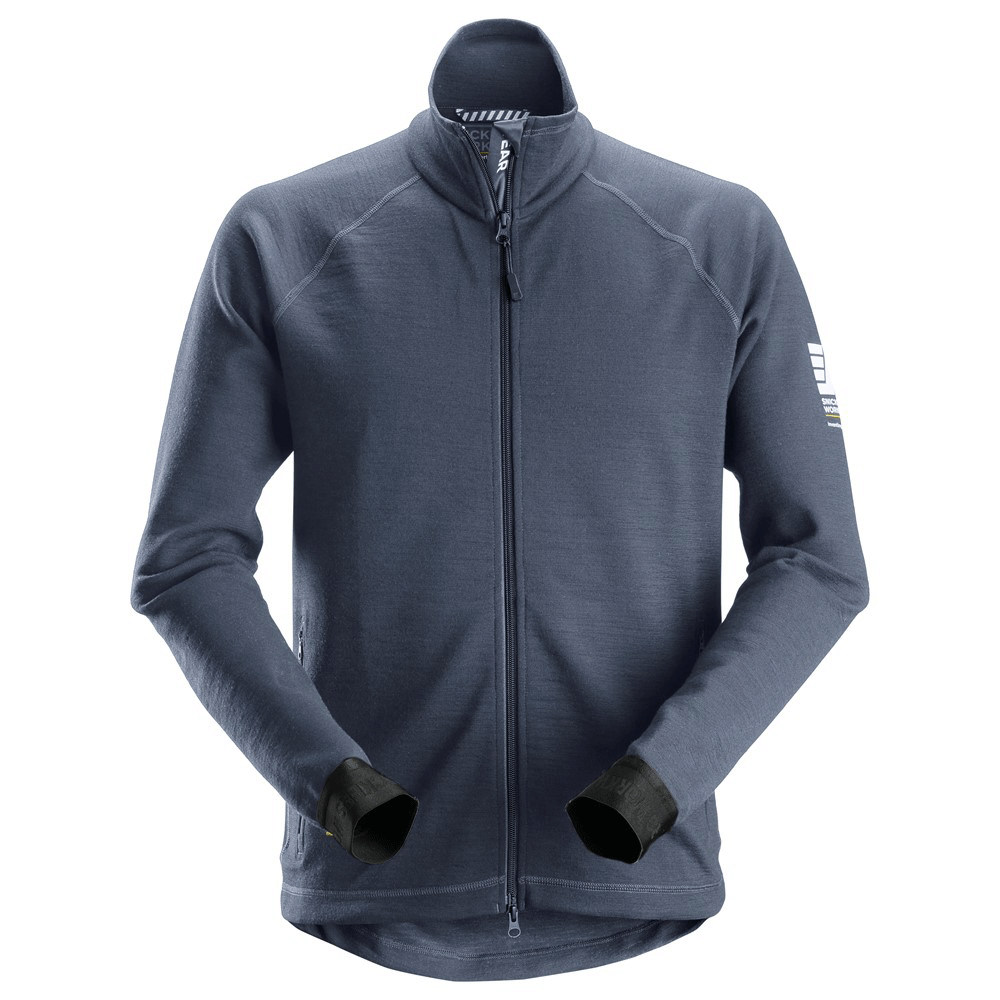 Snickers 8019 AllroundWork, Midlayer Wool Full Zip Jacket Dark Blue Melange Large