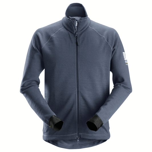 Snickers 8019 AllroundWork, Midlayer Wool Full Zip Jacket Dark Blue Melange Large