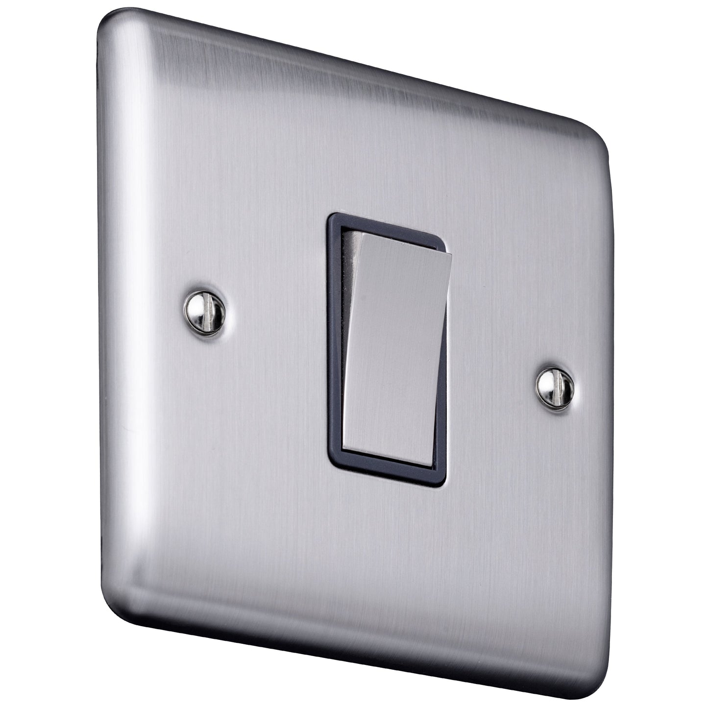 Caradok 1 gang 2 way Light Switch Brushed Chrome, Metal Switch, Grey Insert