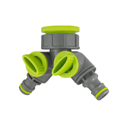 Wall Flange Kit 25mm MDPE + Brass Bib Tap + Lime Two Way Tap Splitter