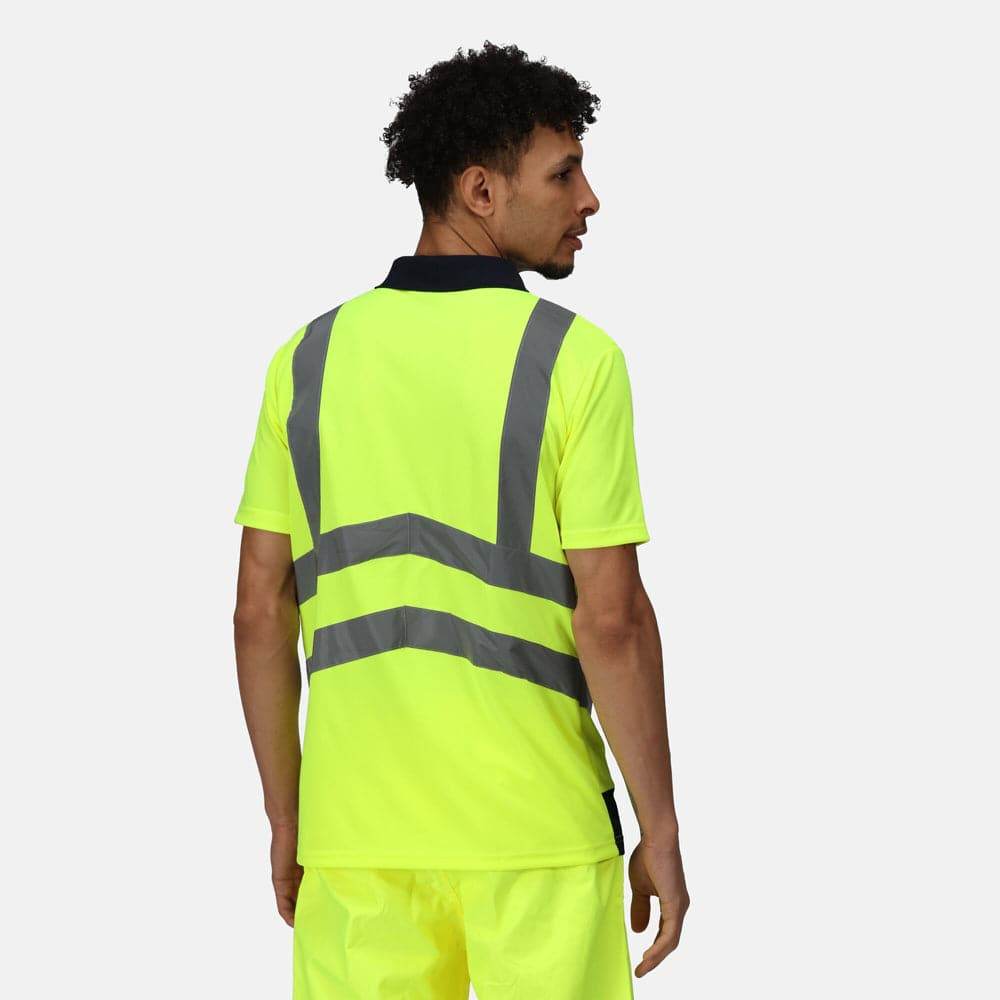 Regatta TRS189 Pro Hi-Vis Short Sleeve Polo Shirt Yellow/Navy XL