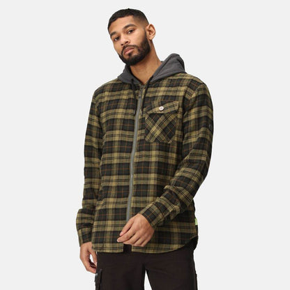 Regatta TRS205 Hooded Shirt Jacket Dark Khaki Check 3XL