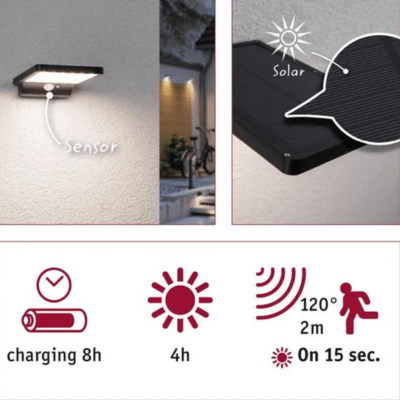 Outdoor Solveig Solar Wall Luminaire 350lm IP44 3000K Motion Sensor