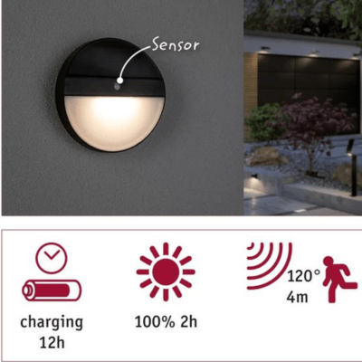 Outdoor Solar Wall Luminaire Eloise IP44 3000K 100lm Motion Sensor