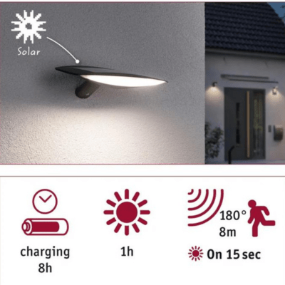 Outdoor Solar Wall Luminaire Kiran IP44 3000K 400lm Motion Sensor