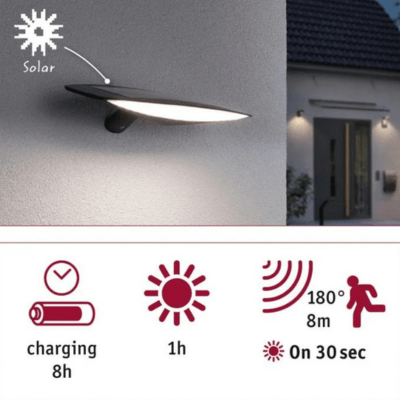 Outdoor Solar Wall Luminaire Kiran IP44 3000K 600lm Motion Sensor