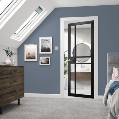 City Black Painted Clear Glazed Internal Door - All Sizes