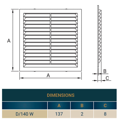 Louvre Vent  D/140W 140mm X 140mm with Fly Screen