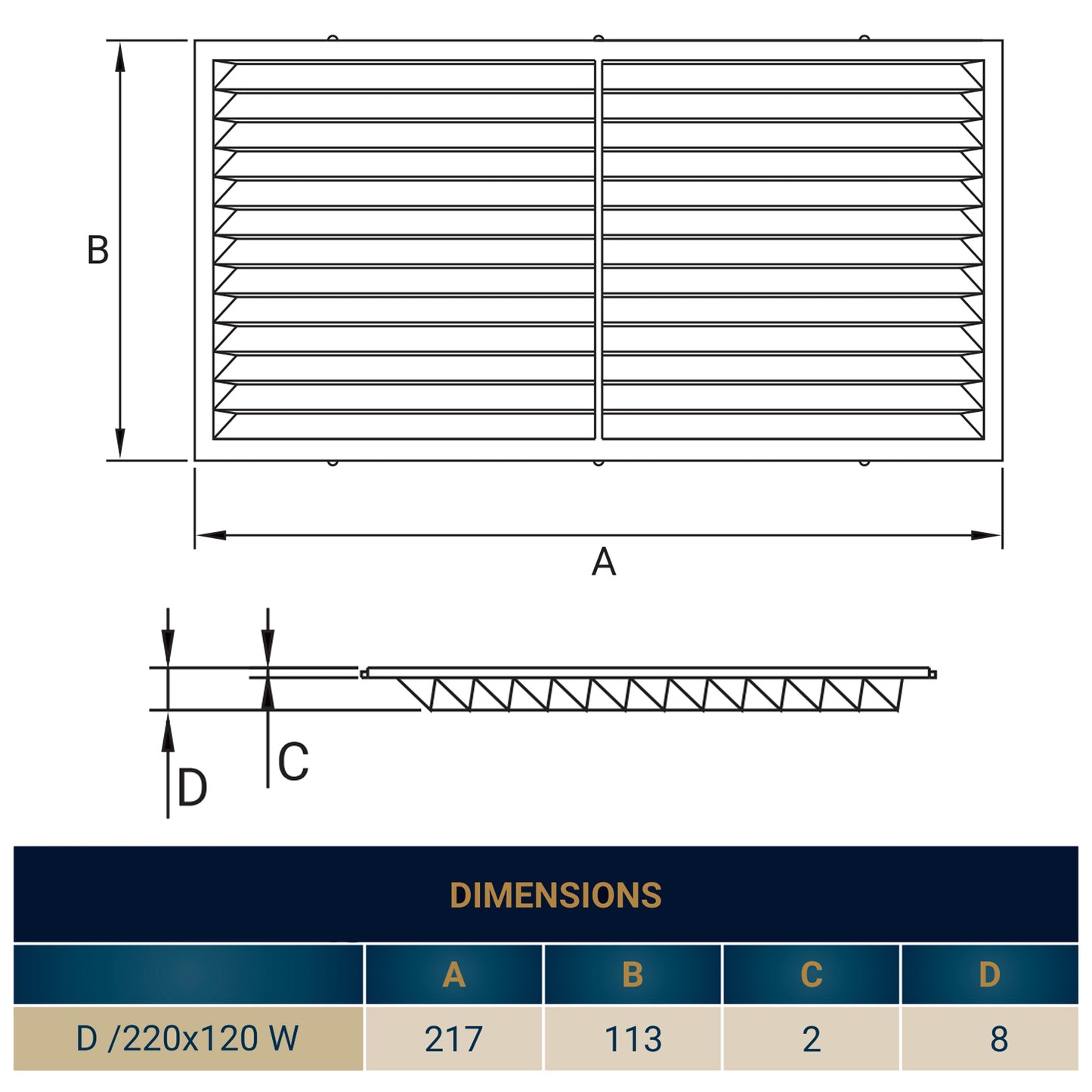 Louvre Vent  D/220X120W Classic 220mm X 120mm with Fly Screen