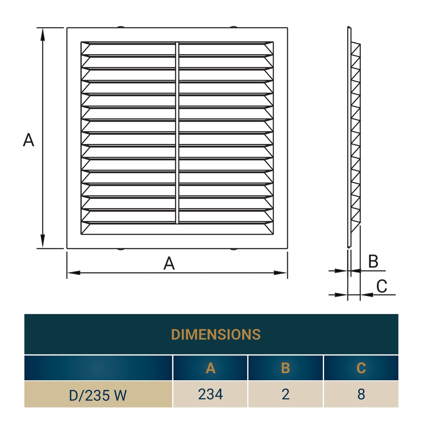Louvre Vent  D/235W 235mm X 235mm with Fly Screen