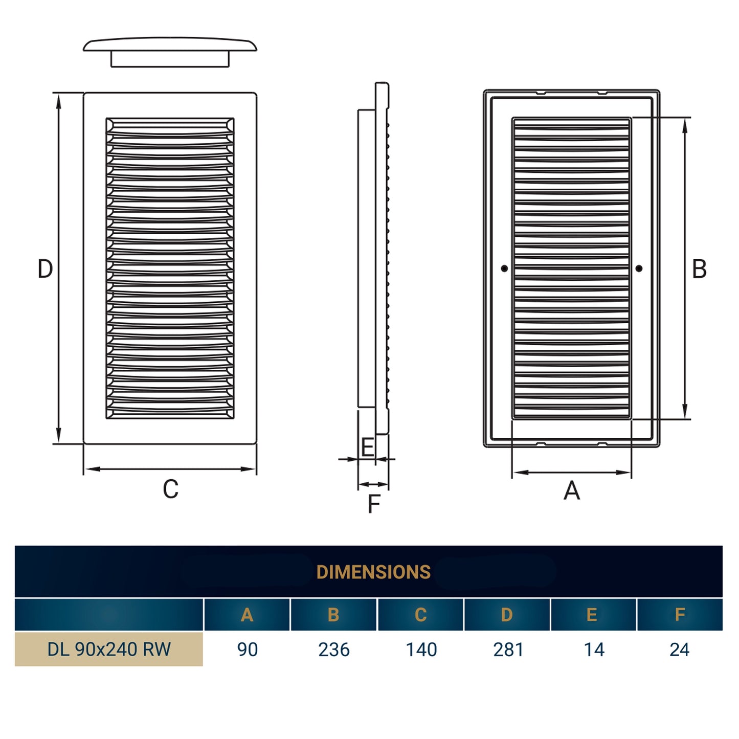 Louvre Vent White DL/90X240RW LUX With Fly Mesh